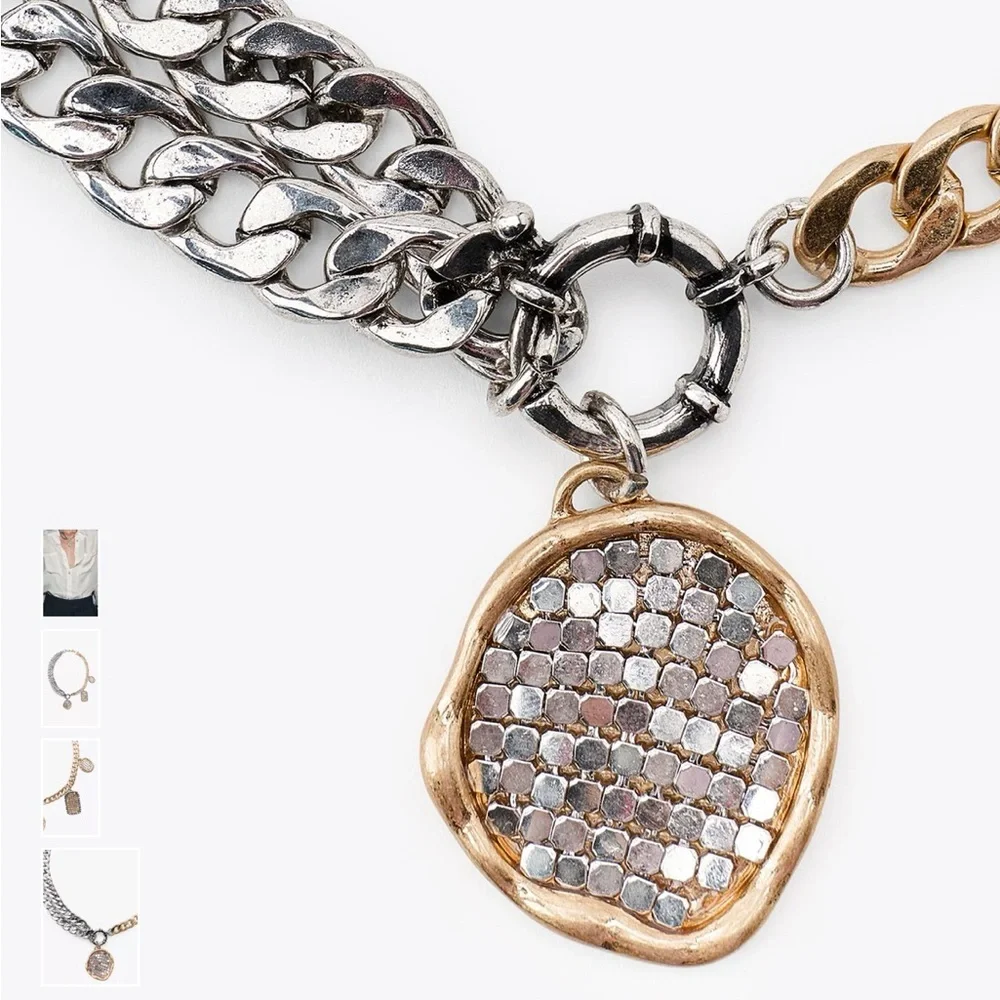New! Zara coin combination necklaces silver&gold mixcolor adjustable - Picture 7 of 14
